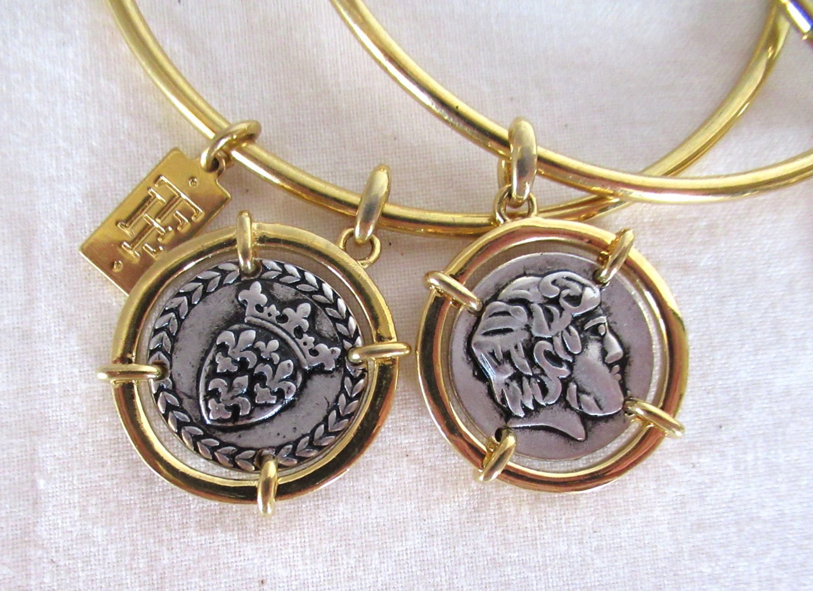 Set of 5 Elizabeth Taylor Roman Bangle Bracelets, Gold-Tone w/ Coin Charms