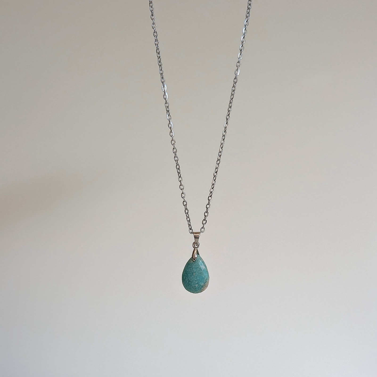 Amazonite Pendant Necklace, Sky River Natural Stone, Stainless Steel Chain