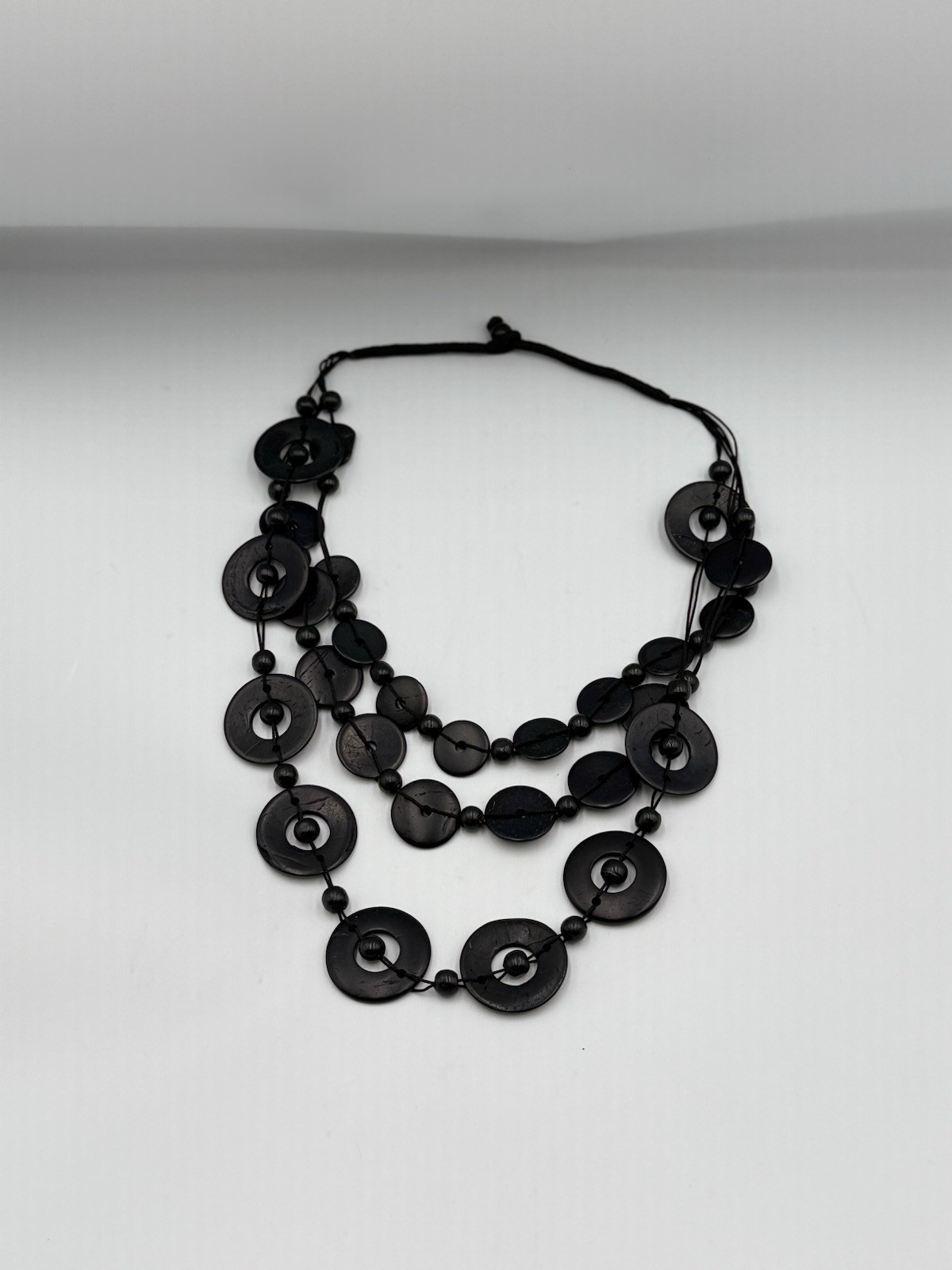 Black Layered Statement Necklace Dyed Shell Disc Bead
