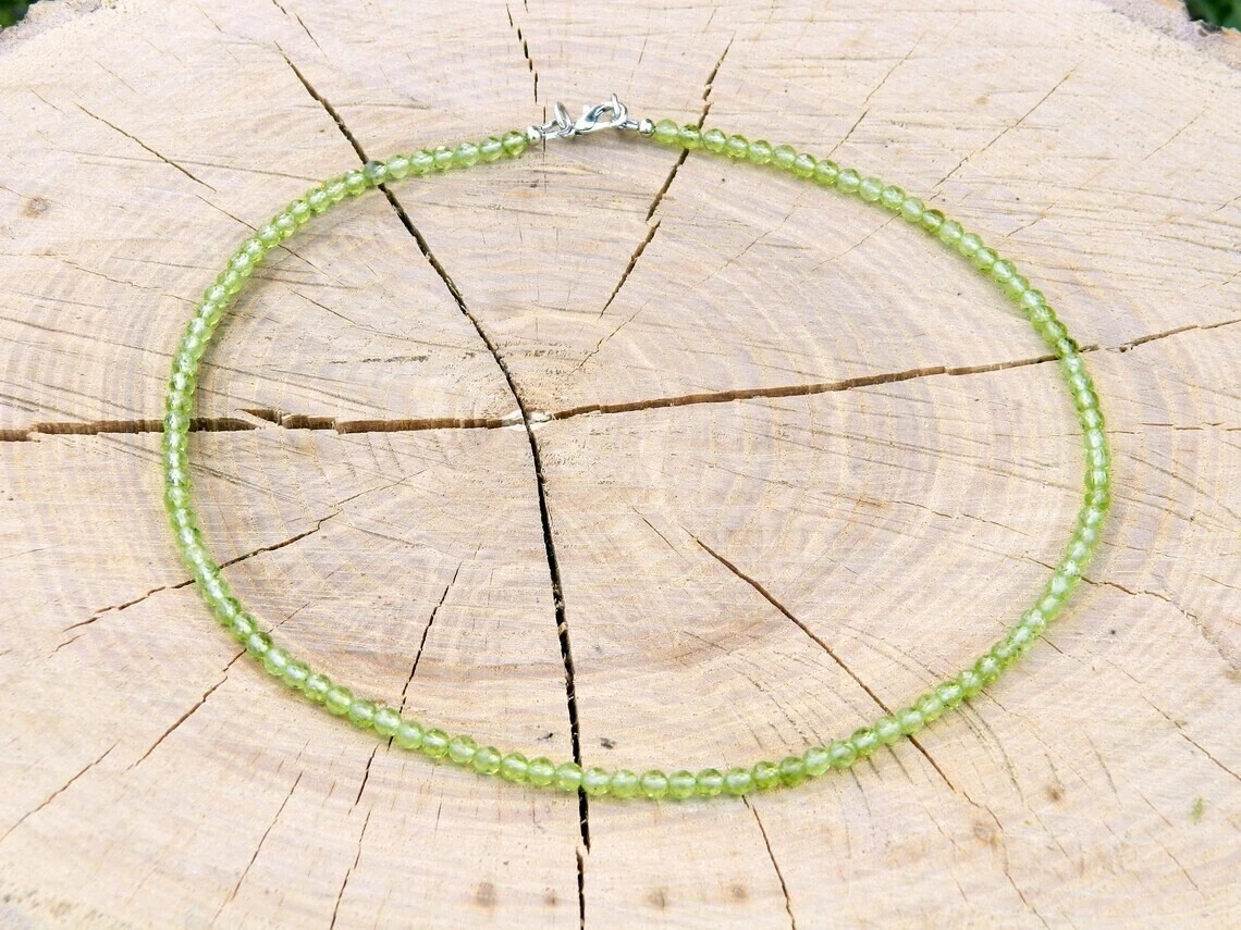 2mm Peridot Crystal Gemstone Faceted Beads Dainty Choker Necklace Minimalist