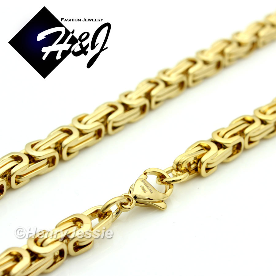 18-40″MEN’s Stainless Steel 4mm Gold Plated Byzantine Box Link Chain Necklace