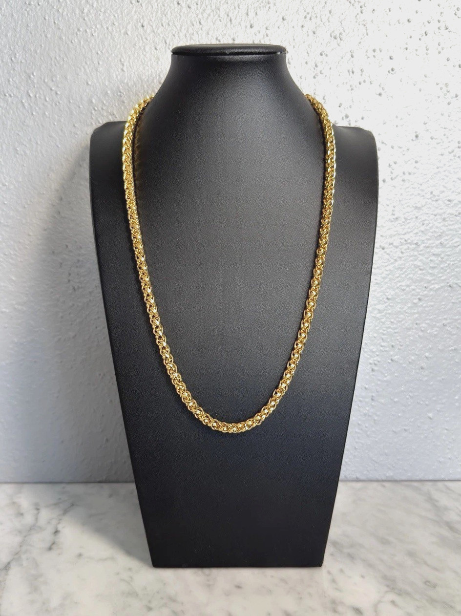 Unsigned Heavy Gold Tone Chunky Wheat Link Chain Necklace 24″ x 6mm