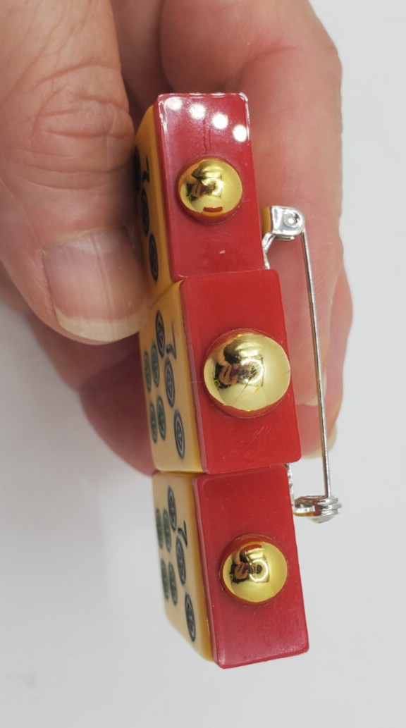 Bakelite Mahjong Three Pieces Brooch Pin Vintage Game Pieces