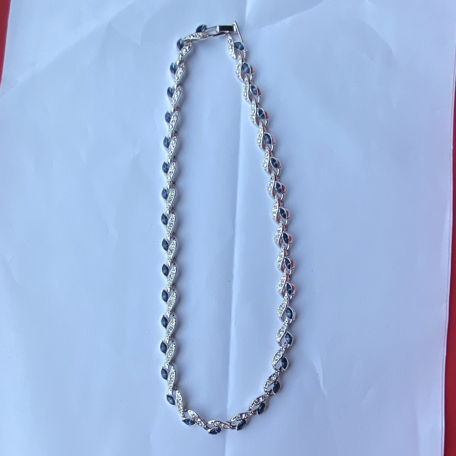 Blue Zirconia Diamond-Encrusted Necklace,Silver Tone Metal, 17 inches long