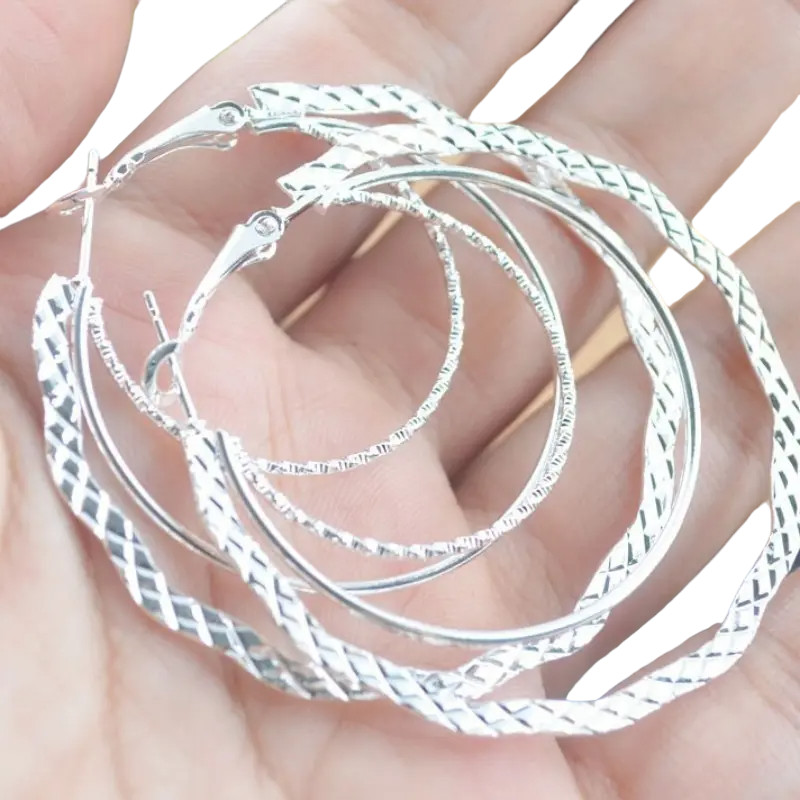 3-layer Alloy Silver Plated Hoop Earrings – New