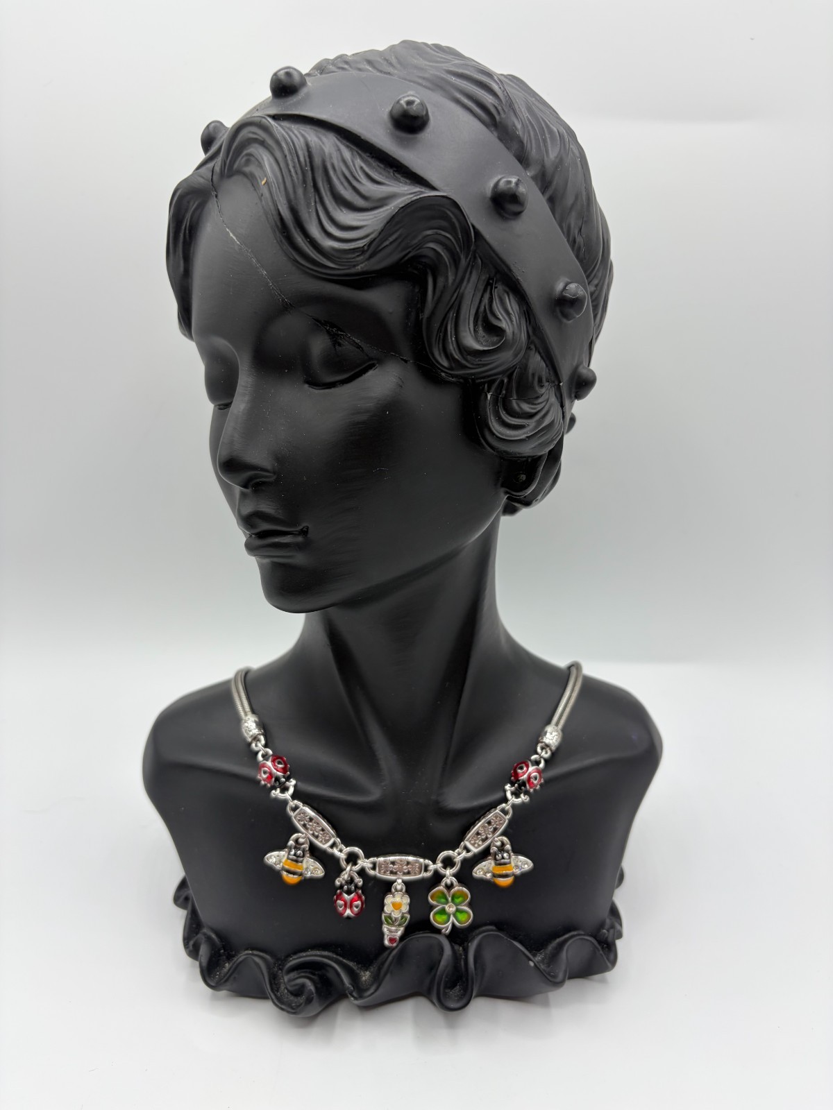 Retied Brighton Nature Charm Necklace Chocker with Ladybugs, Bees and Clover