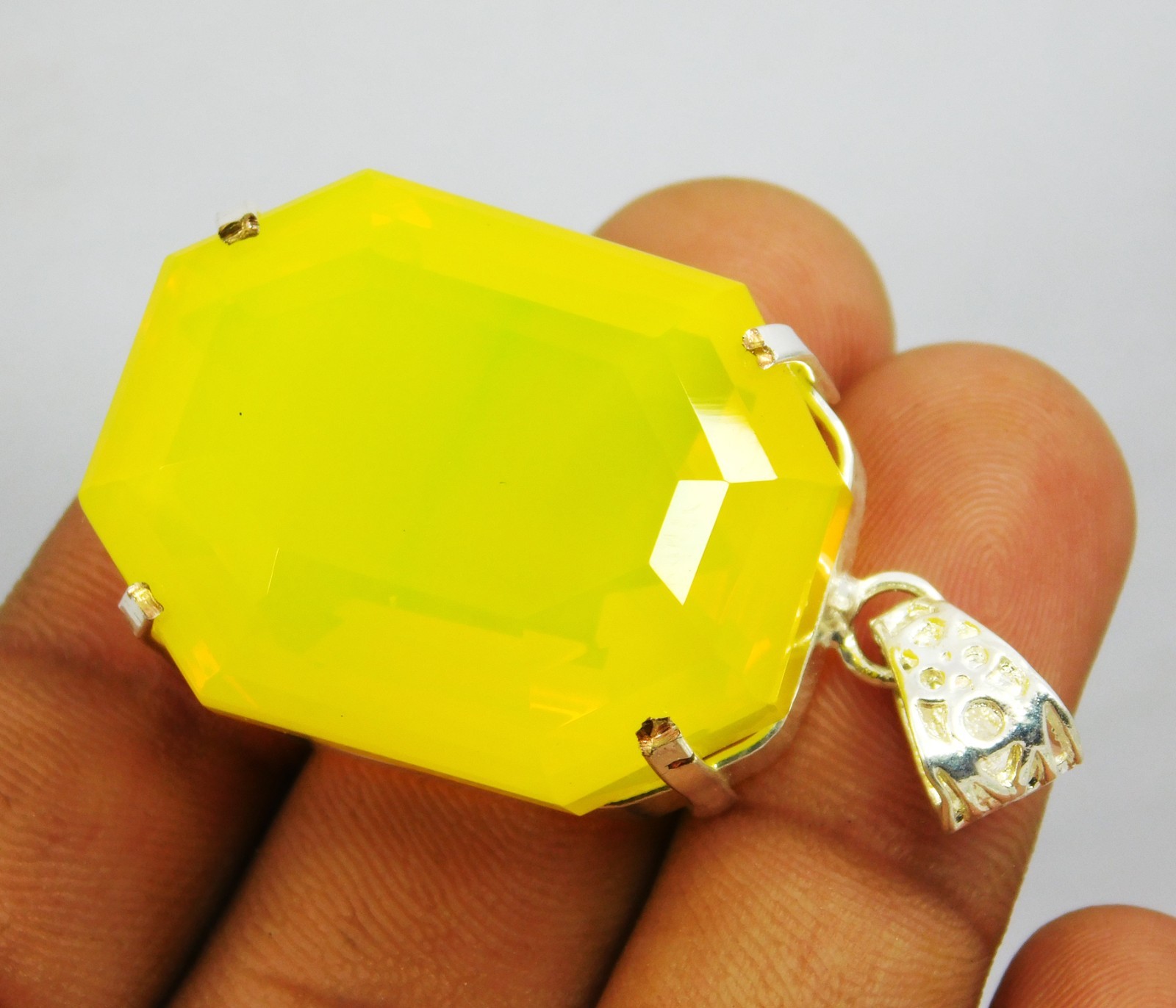 156.20 Ct Natural Yellow Fire Opal Solid Silver PENDANT Loose Gemstone