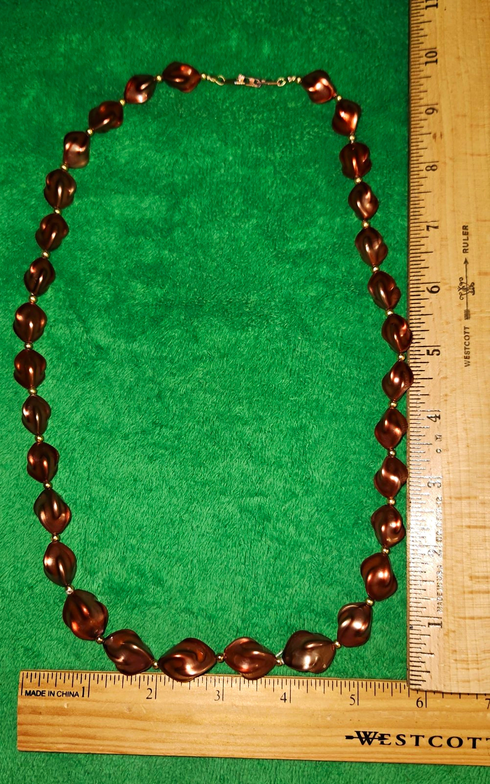 Brown Baroque Beaded Necklace Strand Ball/Bead Chain Lobster Clasp 19 in