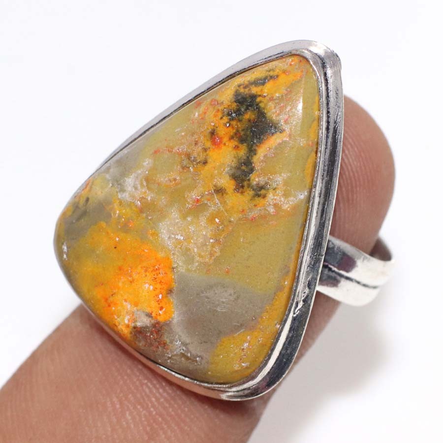 925 Silver Plated Bumble Bee Jasper Ring US 8 Father’s Day Gift Trendy GW