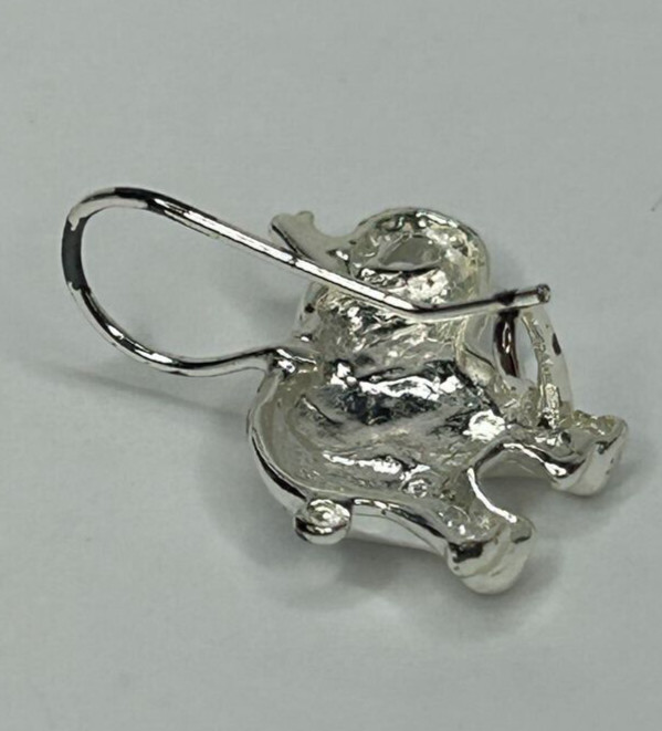 925 Elephant Earrings 0.75in Drop Silver Tone French Wire Detailed Trunk Up