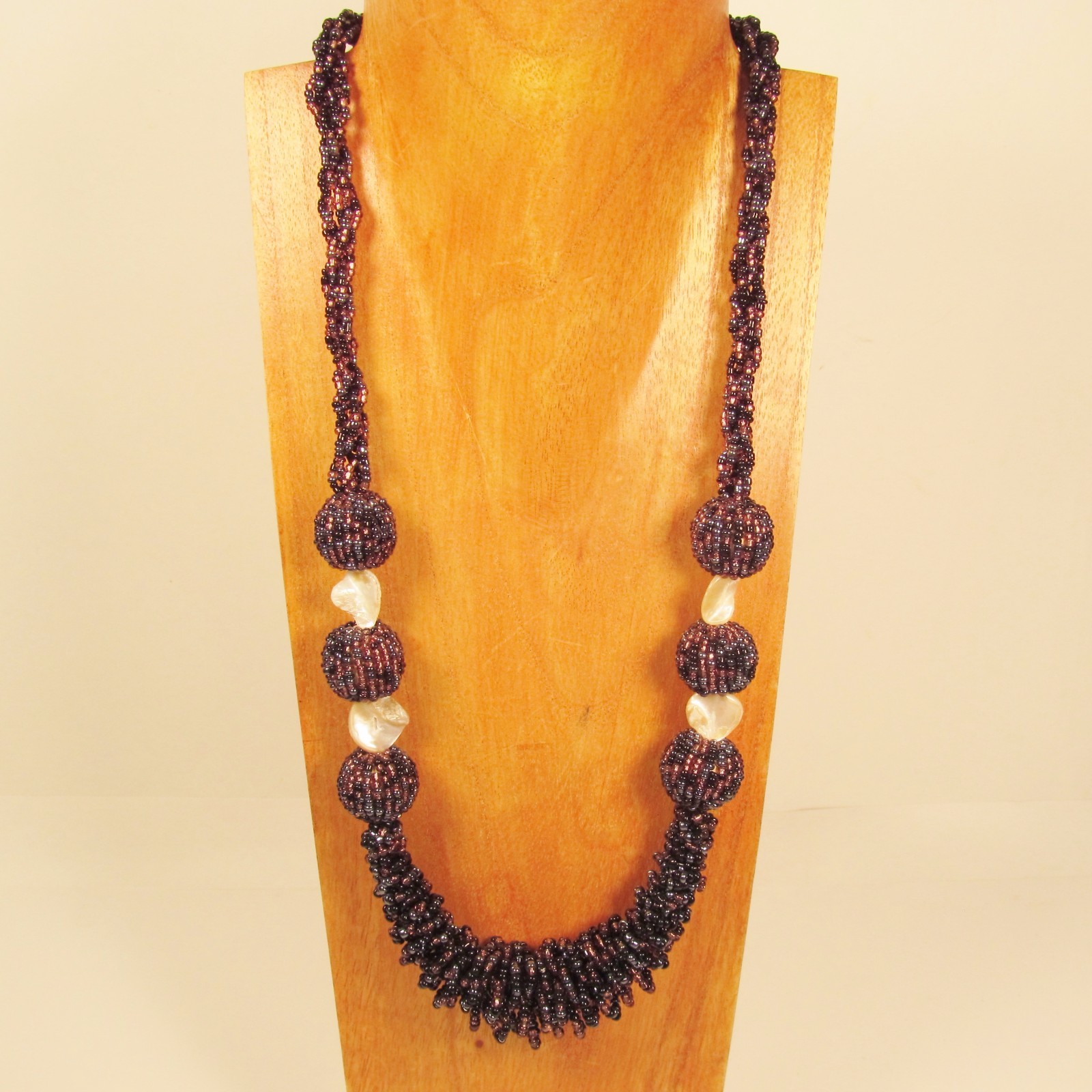 28″ Handmade Black Purple Color Shell Chip Seed Bead Boho Necklace