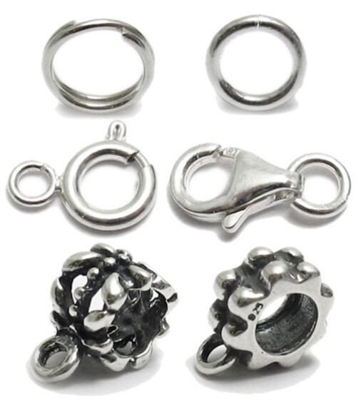 Charm bail replacement rings, locks and converter beads