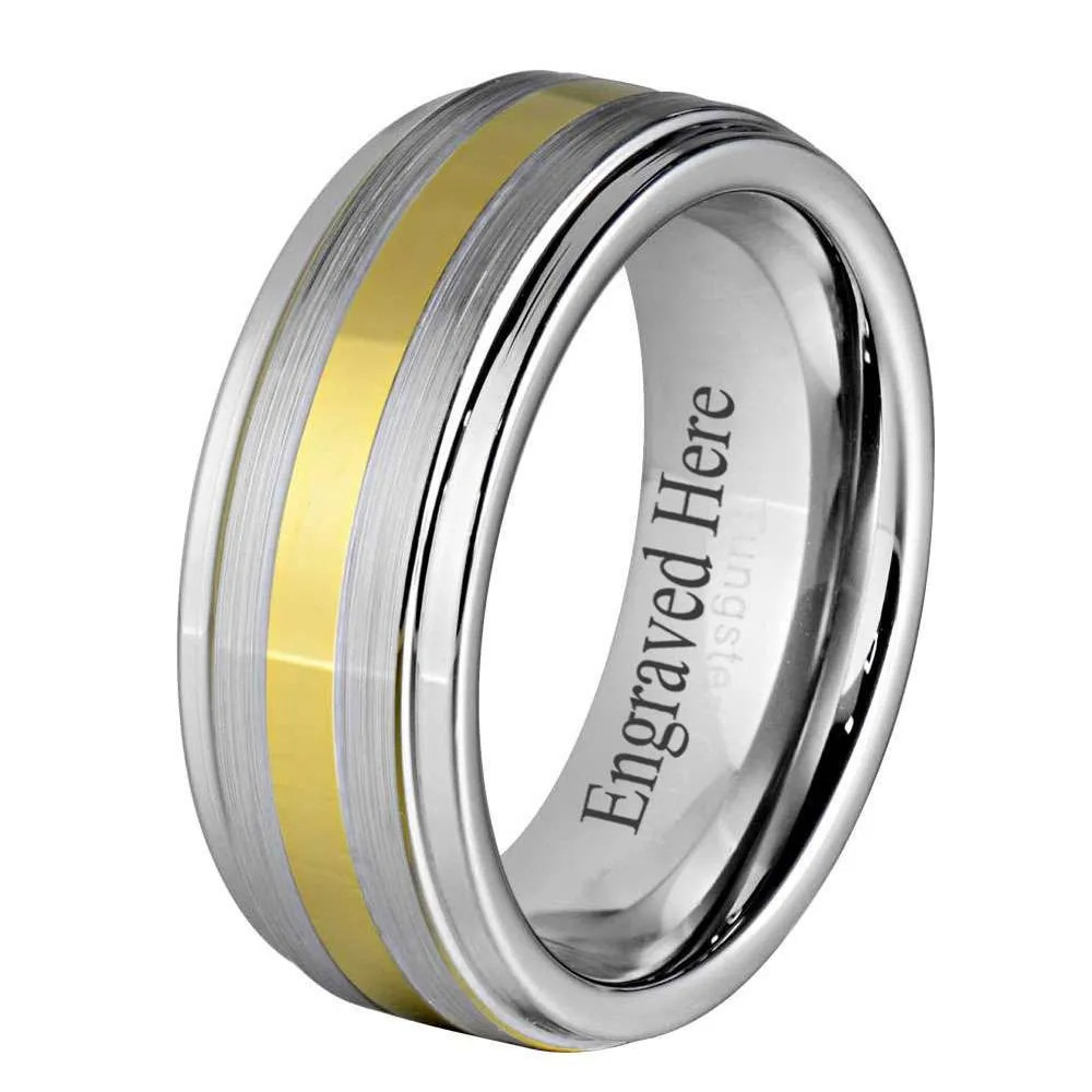 Gold Plated Tungsten Carbide Ring with Middle Step Edge