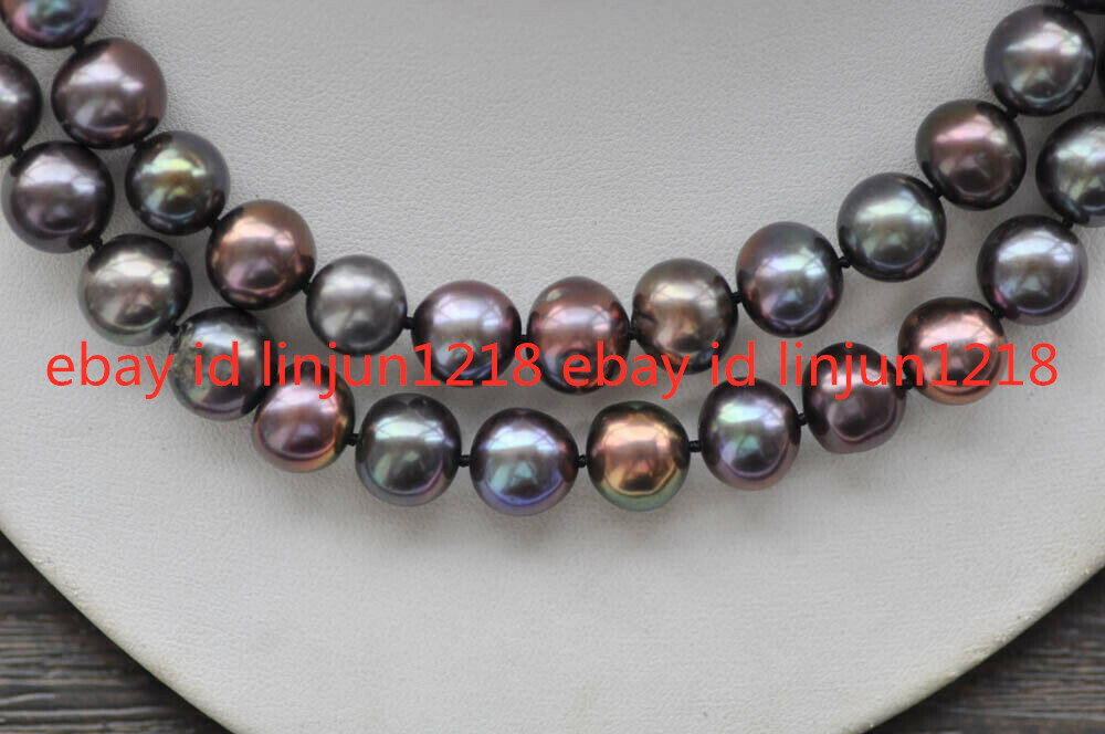 Beautiful 8mm-9mm Round Peacock-Black Freshwater Pearl Necklace 18-50inches