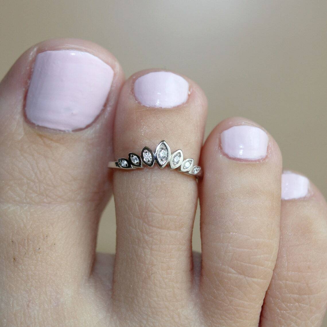 0.15 cts Cubic Zirconia Women Adjustable Toe Ring White Gold Plated Silver