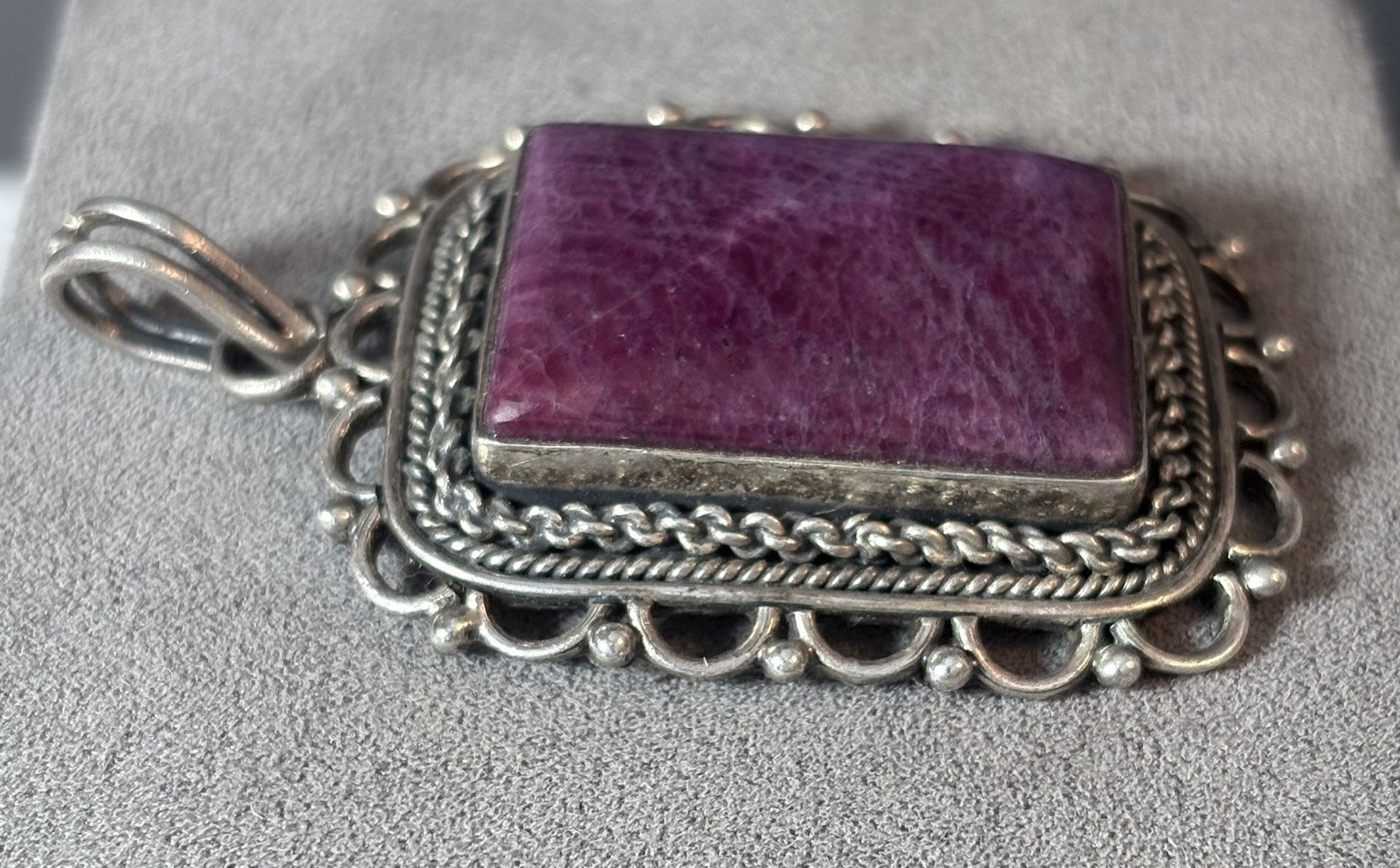 Large Purple Sugilite Ornate Sterling Silver Pendant