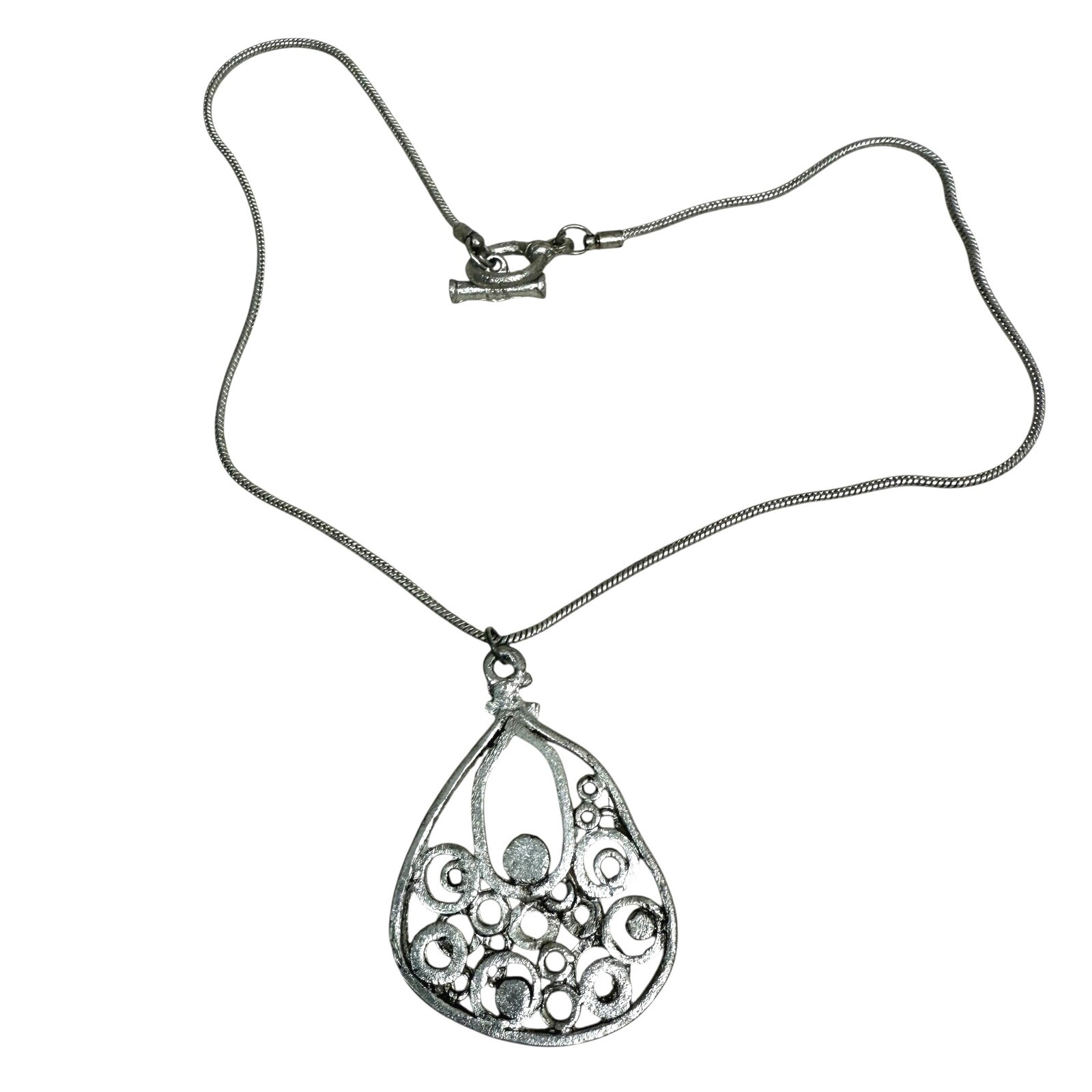 Silver Tone Turquoise Accents Pendant Necklace Teardrop Statement Jewelry 11.5in