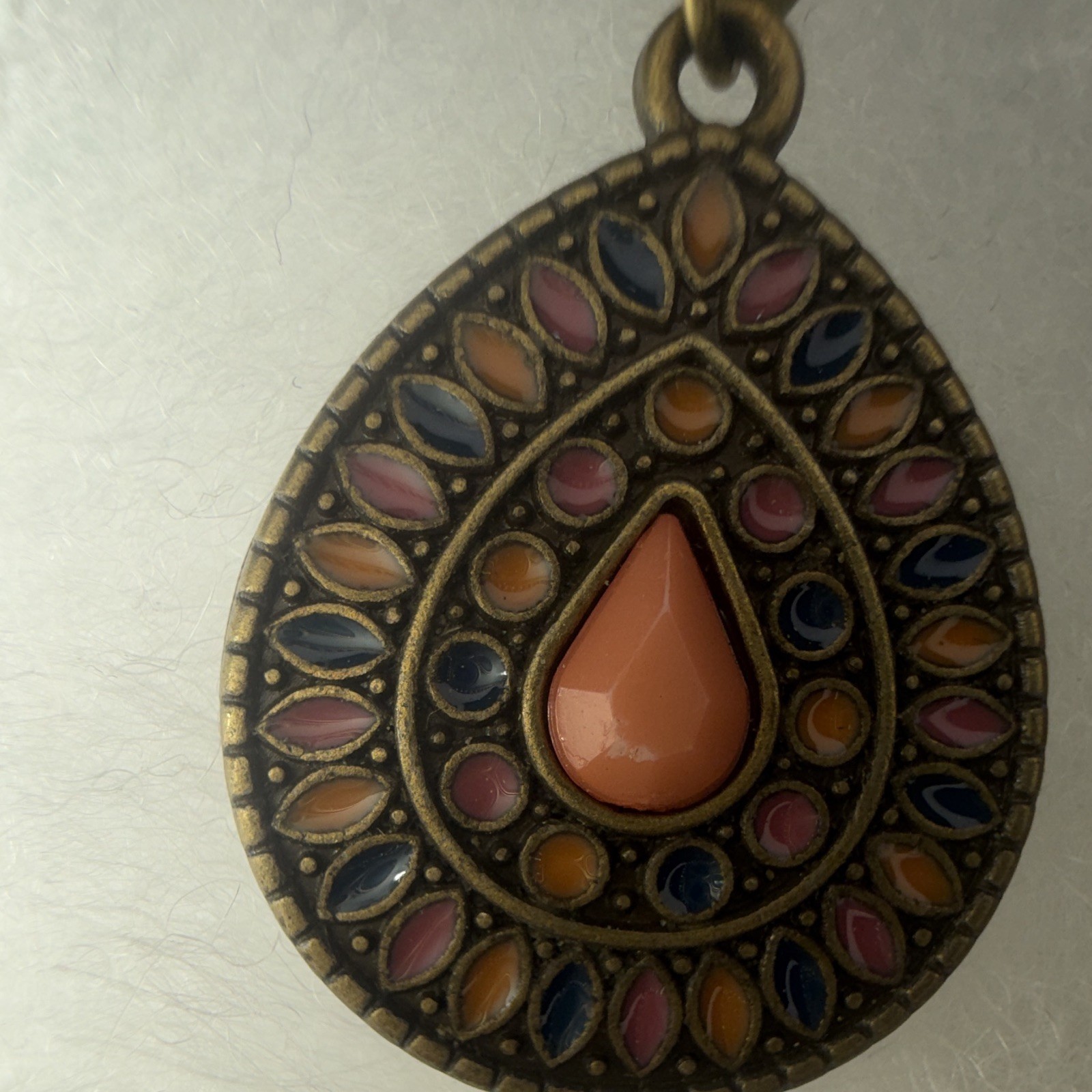 Multicolor Enamel Teardrop Dangle/Drop Hook Earrings Bezel Set No Stone