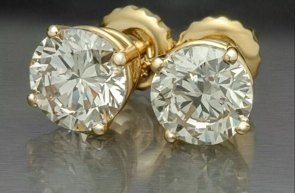 3.00Ct Round Cut Lab Created Diamond Women’s Stud Earrings 14K Yellow Gold Over