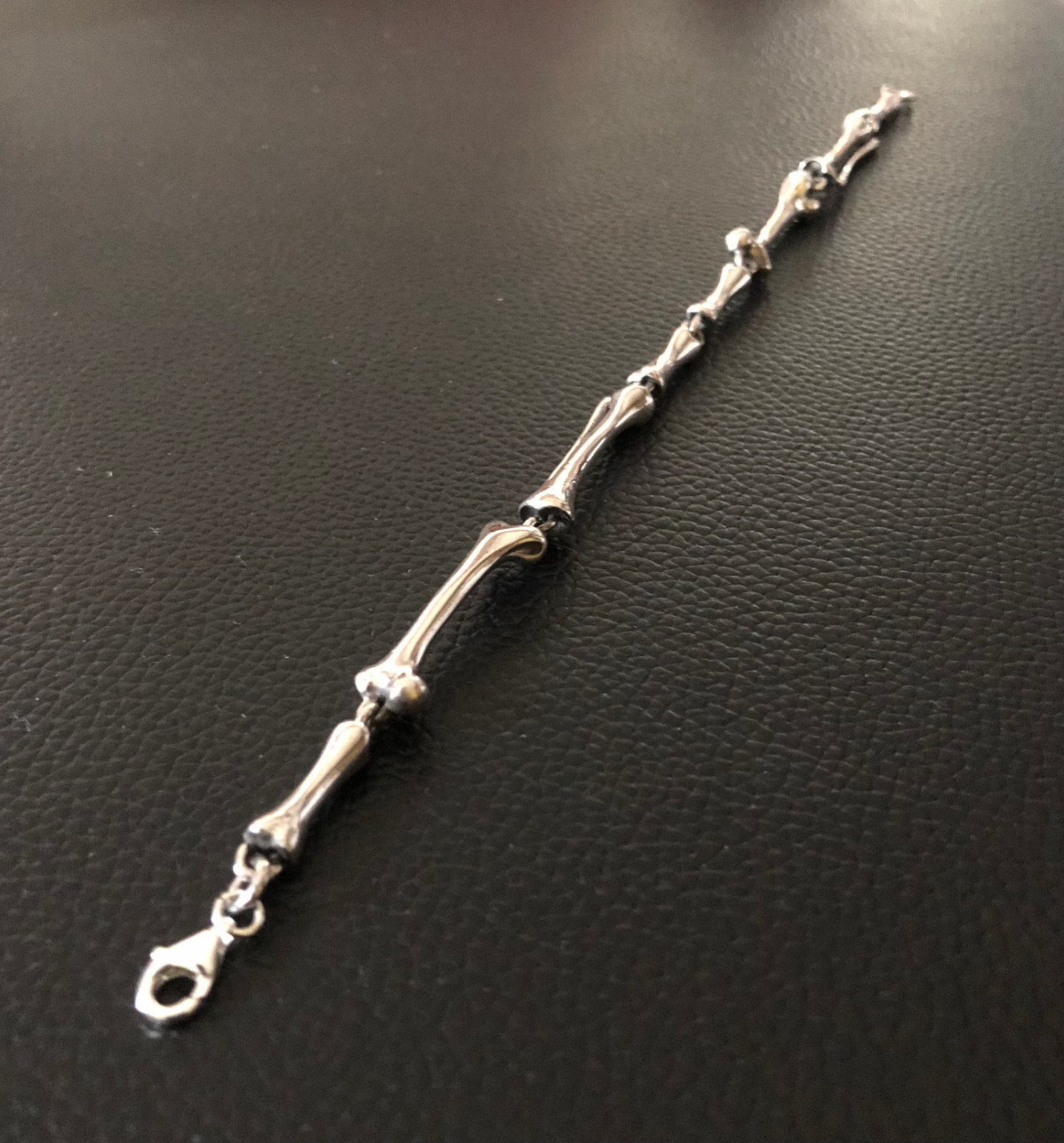 Handcrafted 925 Sterling Silver Bones Bracelet Punk Skeleton Gothic Biker Chain