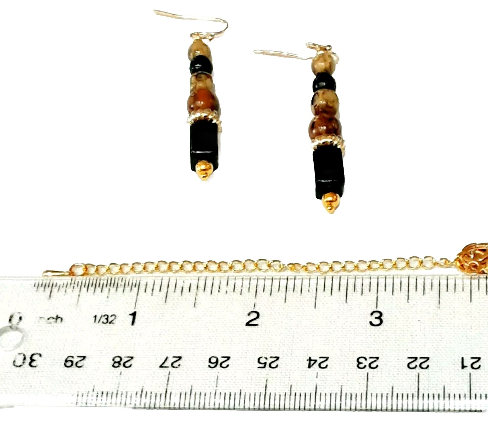 STELLA and DOT 🧿 Stunning 2 Strand Brown Tones 11″L Necklace + 2″L Earrings Ap5