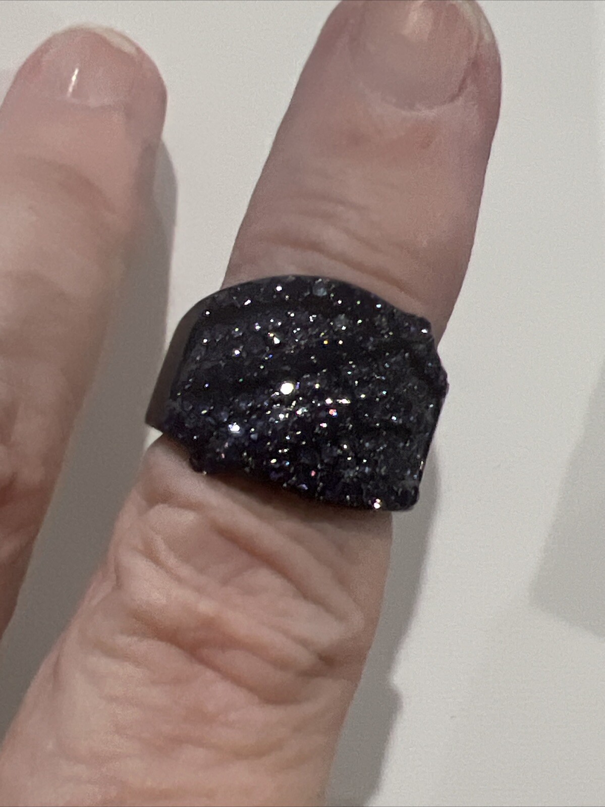 TK316 Ring Tusk Stainless Steel Black With Shiny Stones