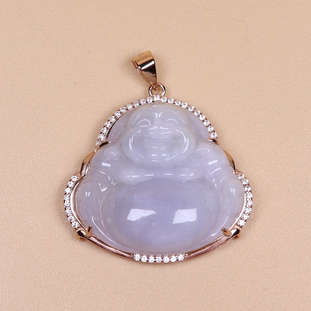 Certified Green jade jadeite Maitreya Buddha pendant 925 Silver inlay 38566a 佛公
