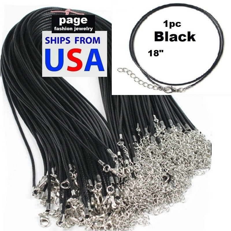1pc- Leather Braid 18″ 2mm Black/Brown Rope Cord Lobster Clasp Necklace Jewelry