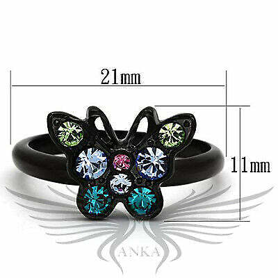 Top Grade Crystals Butterfly Shaped Black Ion Plated Ip Fashion Ring Tk986