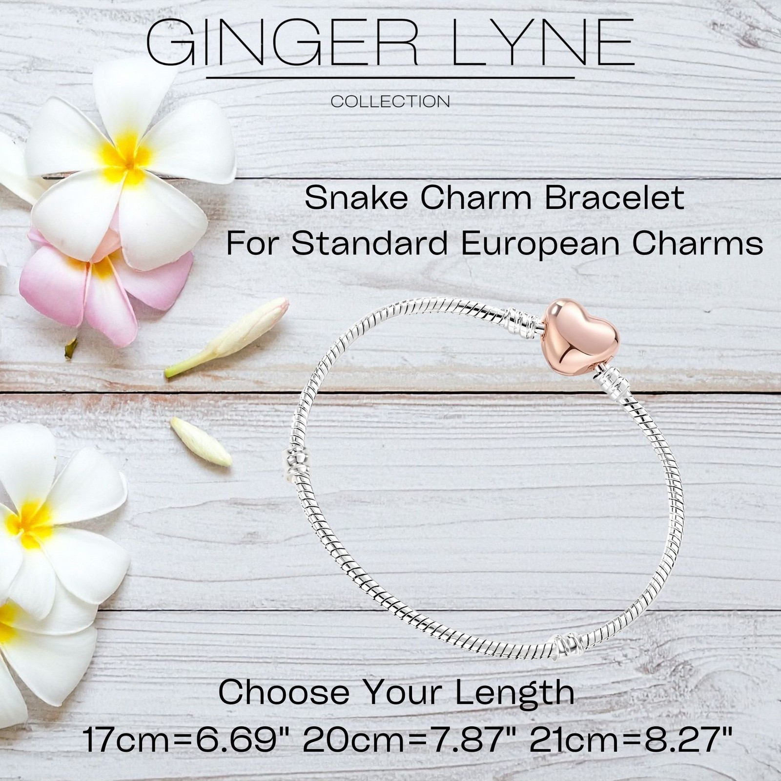 Snake Charm Bracelet With Heart Clasp Two Tone Plated Fits Standard European …