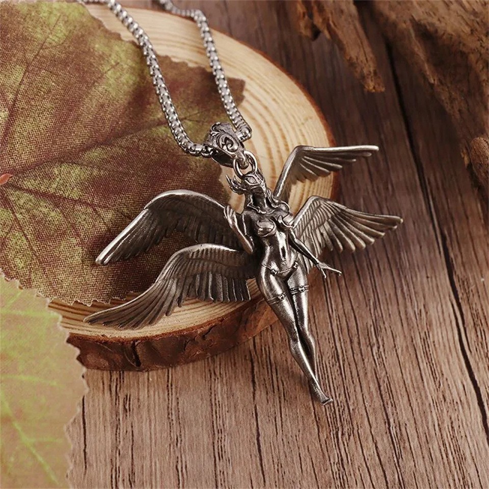 Silver Tone Alloy 4 Wing Angel Pendant Choker Box Chain Gothic Punk Necklace
