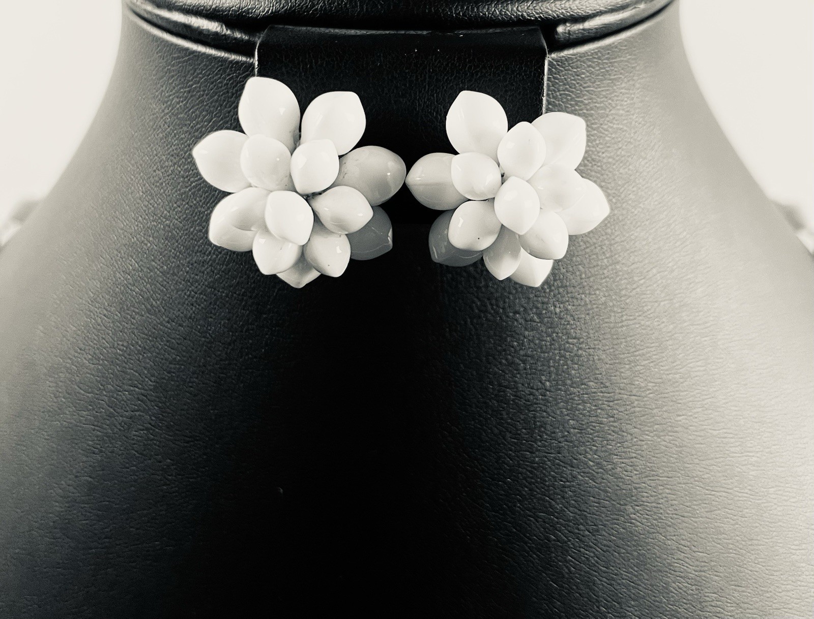 Vintage White Glass Necklace & Earring Set w/ Bonus Black Glass Necklace
