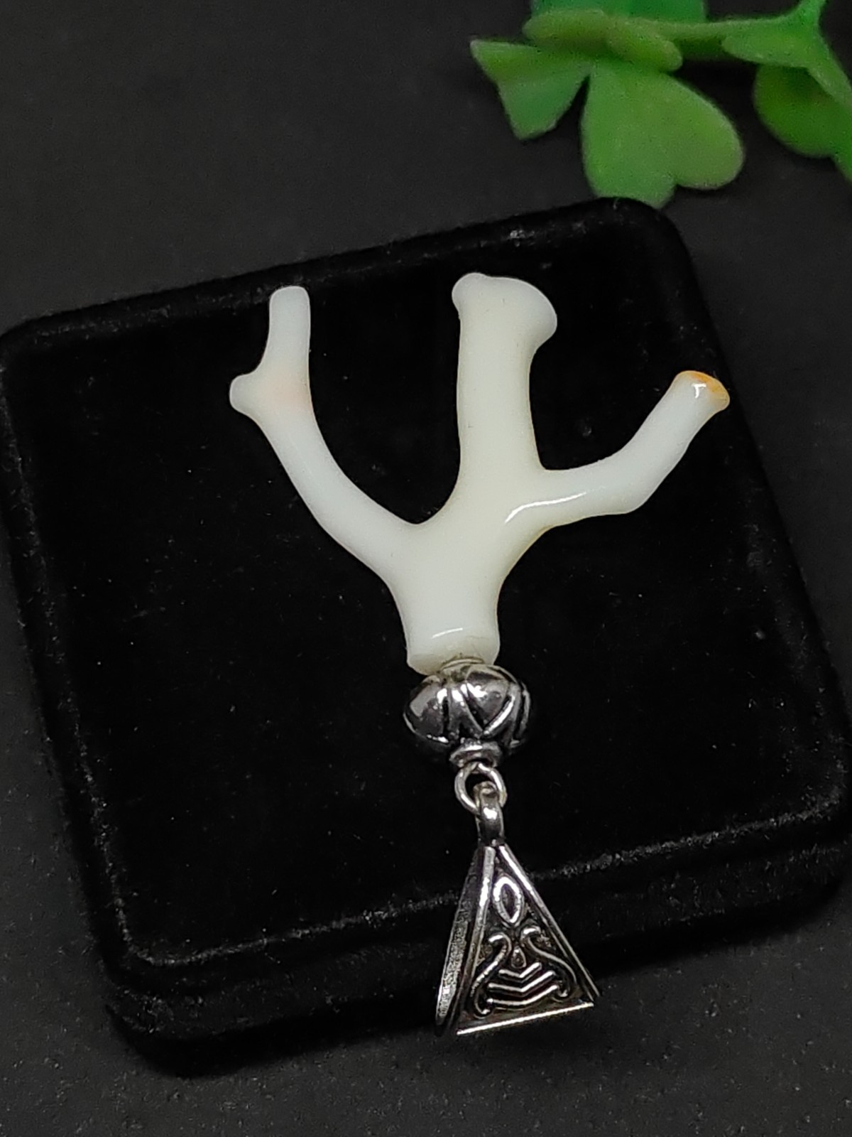 Natural coral branch pandant – Rhodium-Plated Silver Bail Making for jewelry