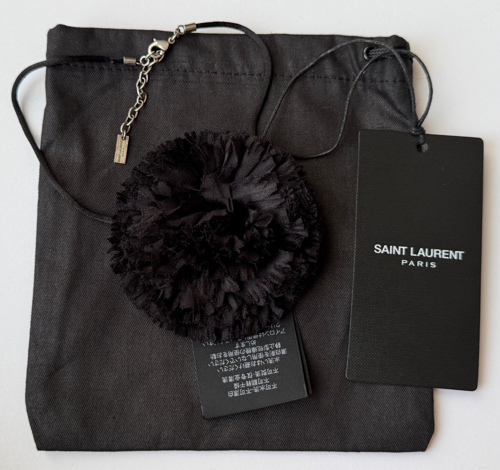 NWT Saint Laurent YSL Crumpled Silk Flower Jet Rose Runway Choker Necklace $1295