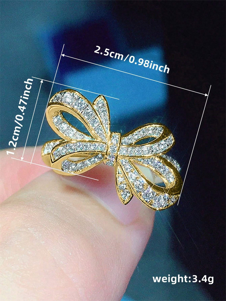 Cute Bowknot Ring Crystal Bow Ring Gold Silver Plated Jewelry Gift for Women CZ