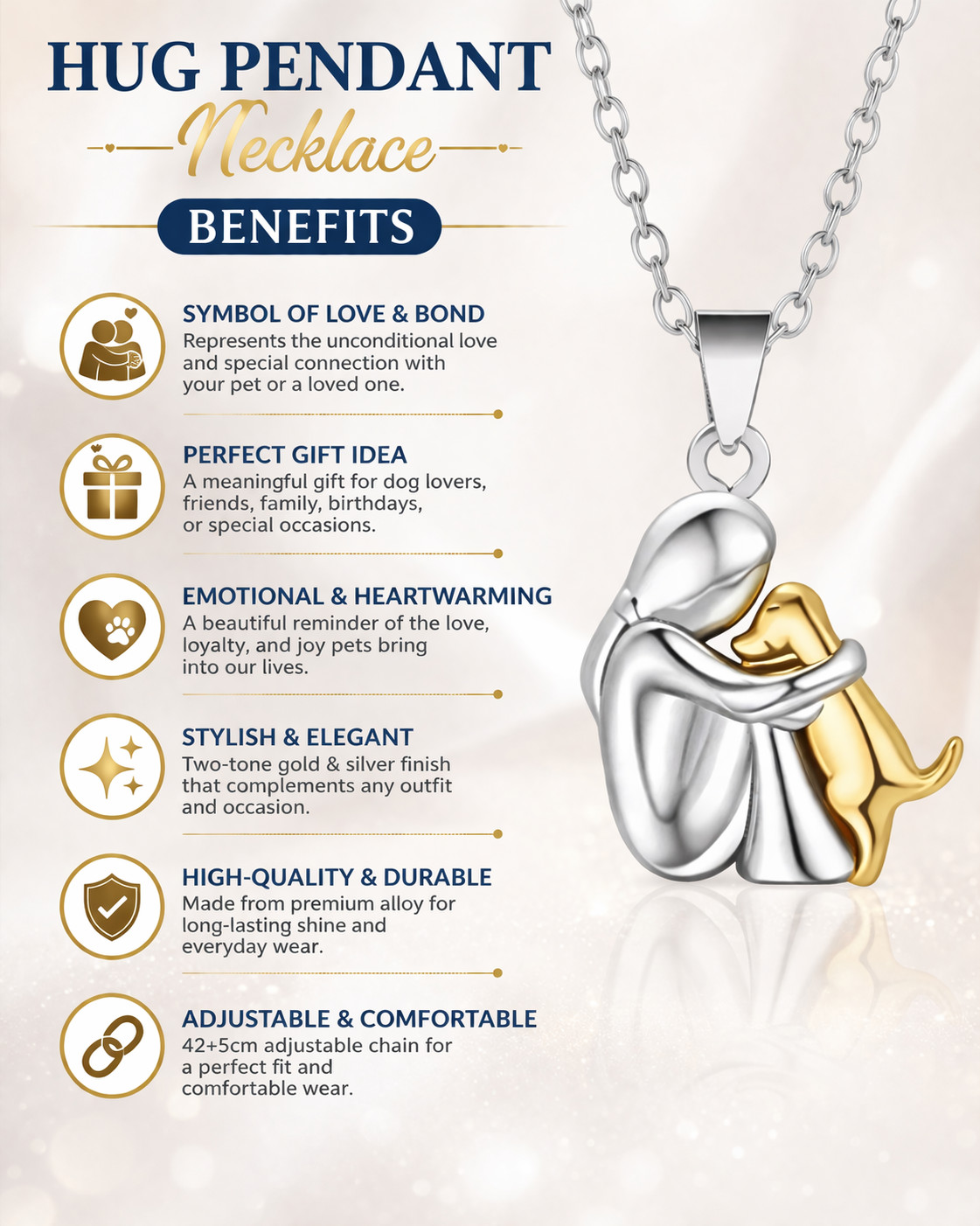 Hug Pendant Necklace Pet Dog Lover Family Fashion Girl Golden Silvery FRIENDSHIP