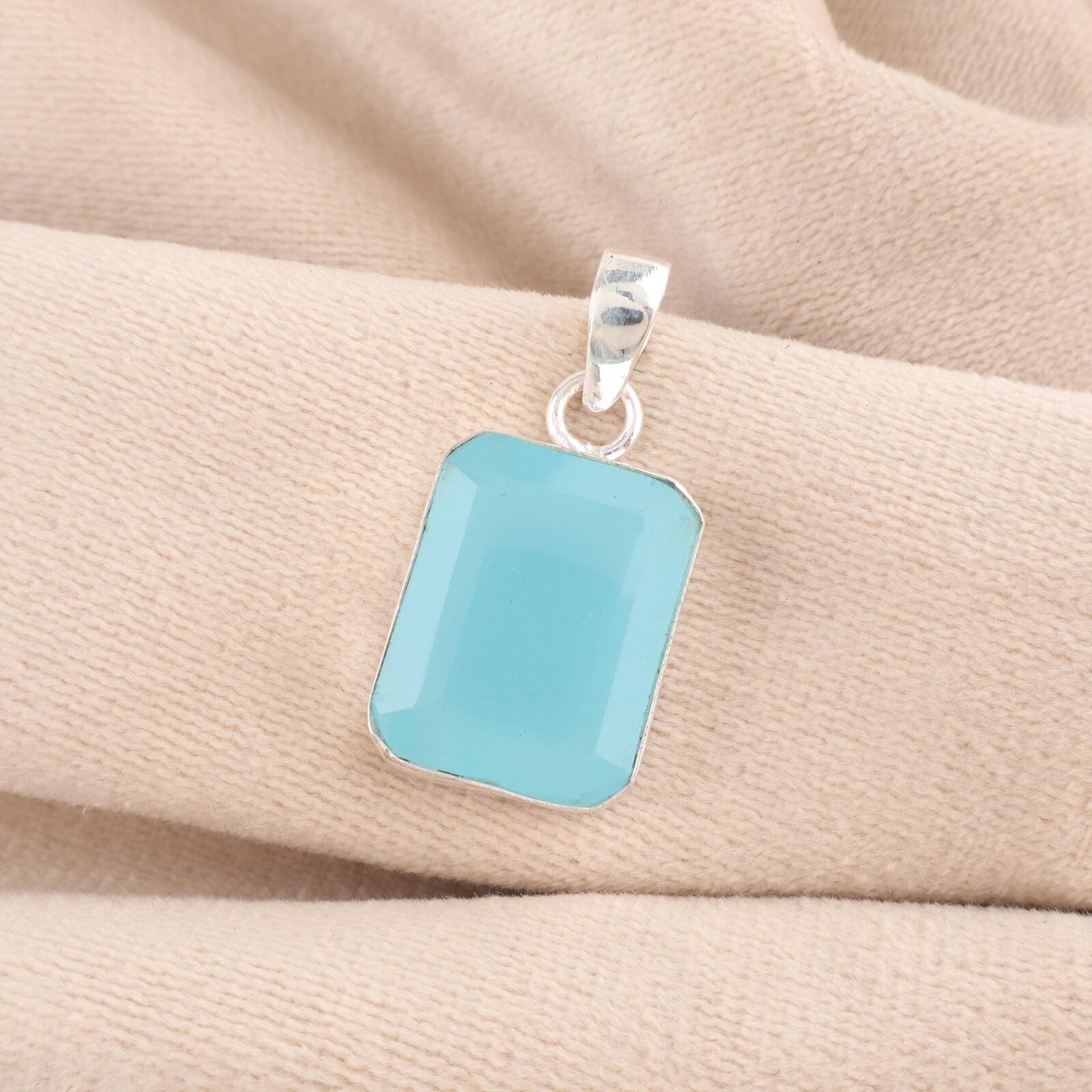 Wedding Gift For Her 925 Sterling Silver Blue Chalcedony Gemstone Pendant