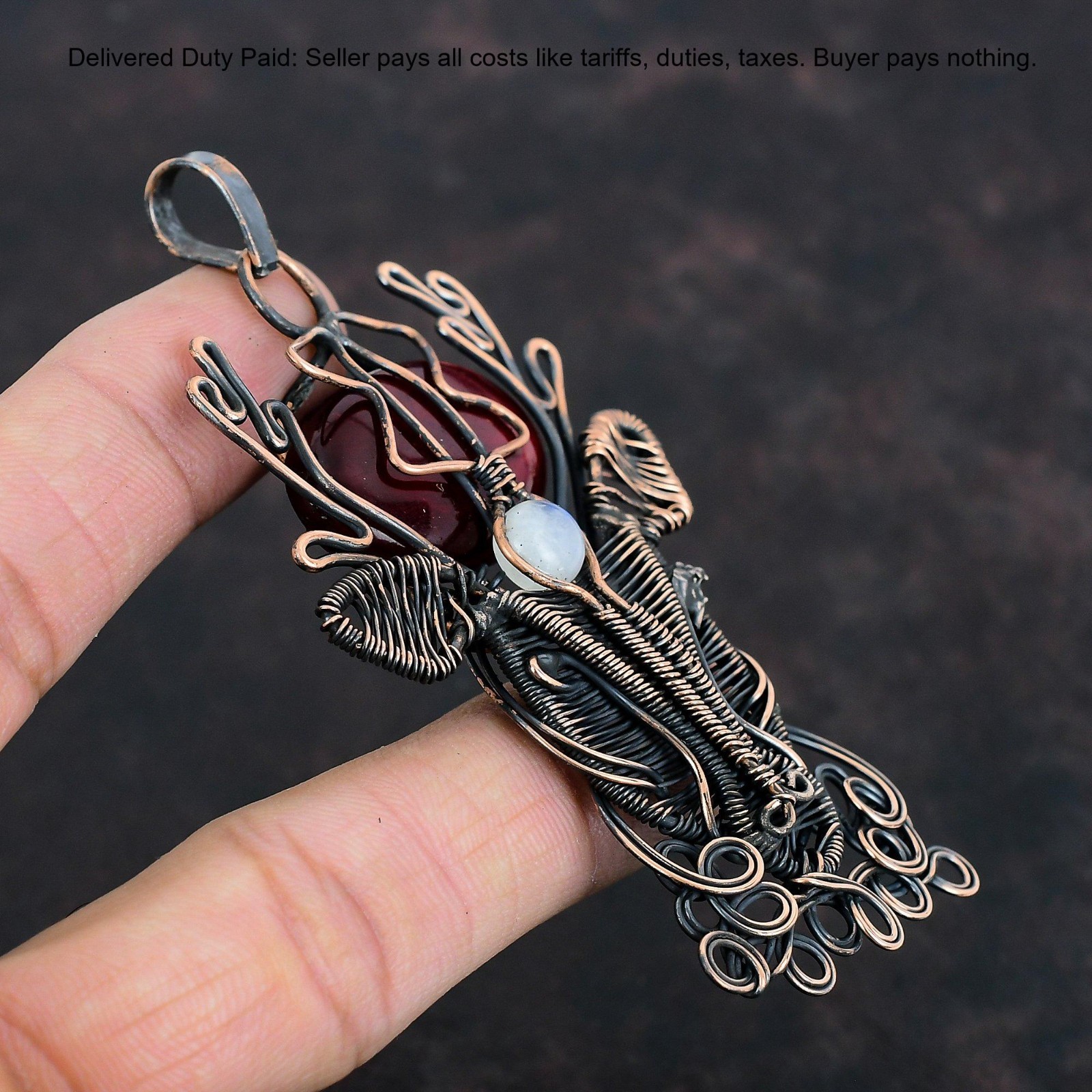 Copper Red Fire Labradorite Stone Rainbow Moonstone Deer Face Pendant Jewelry
