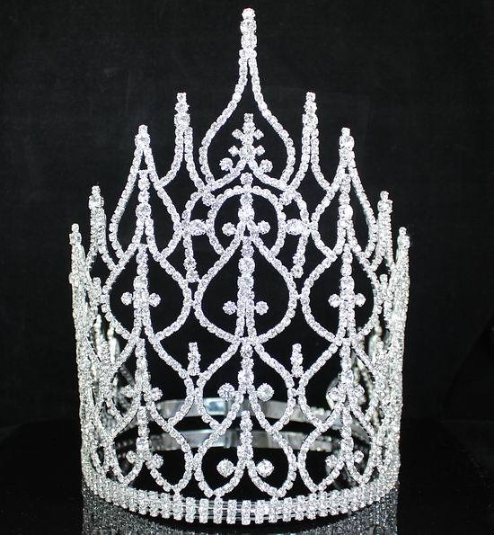 BEAUTY QUEEN CROWN TIARA CLEAR AUSTRIAN RHINESTONE CRYSTAL PAGEANT LARGE T1413