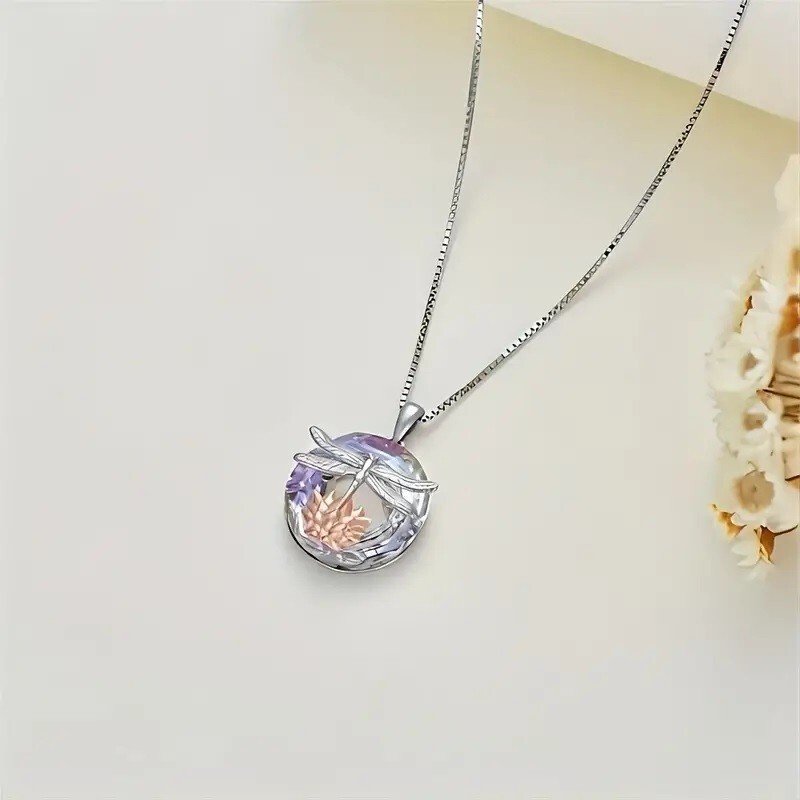 Rainbow Mystical Fire Topaz 925 Sterling Silver Charm Dragonfly Pendant Necklace
