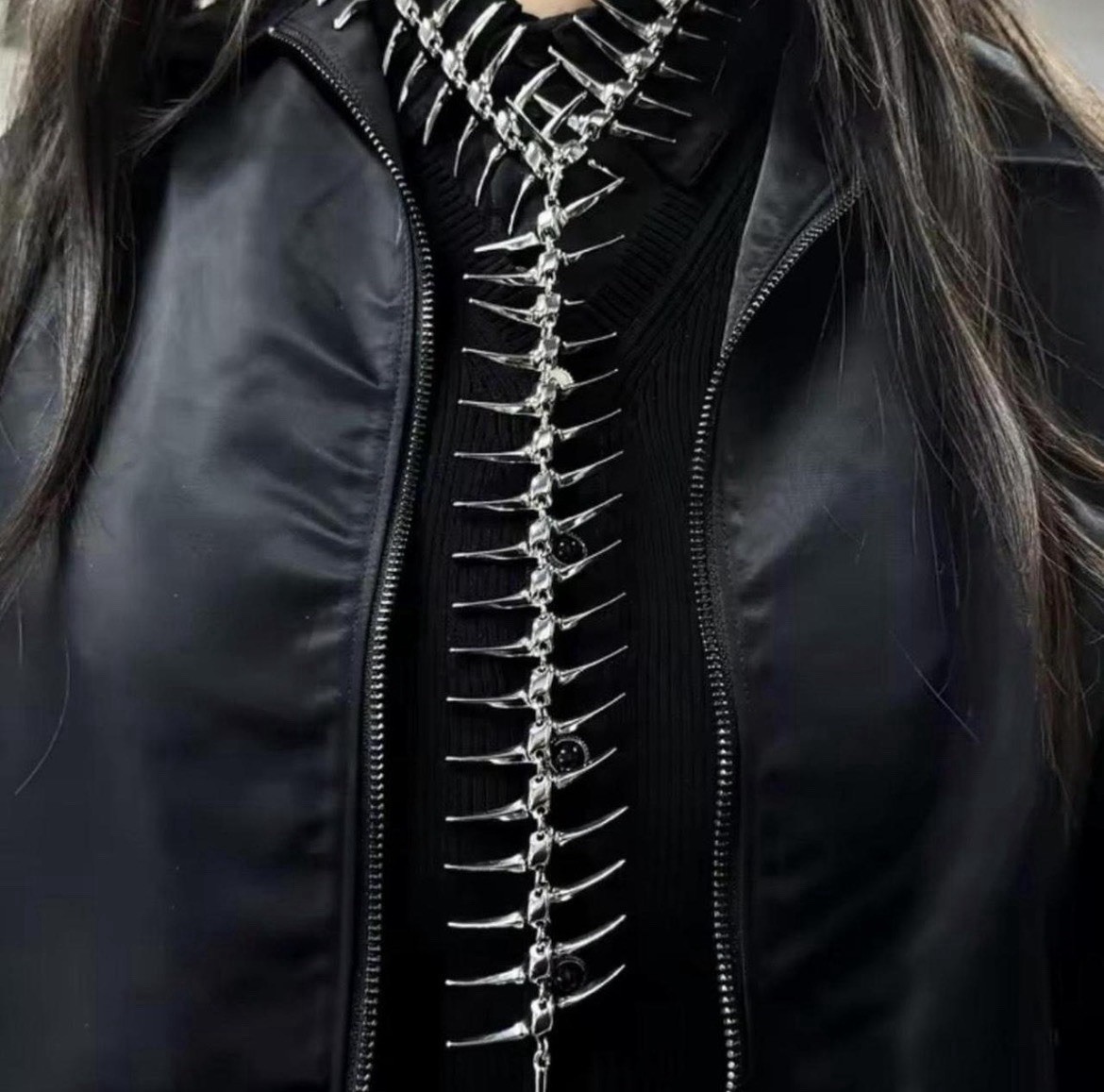 Silver Statement Chain Necklace Asymmetrical Pendant Punk Gothic Fashion