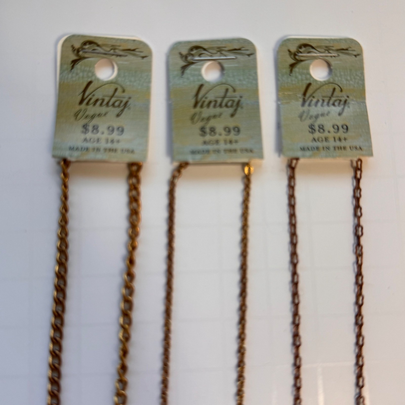 Solid Brass 18-Inch Necklace Jewlery Lot of 3 Vintaj Vogue Brass Co USA NWT New