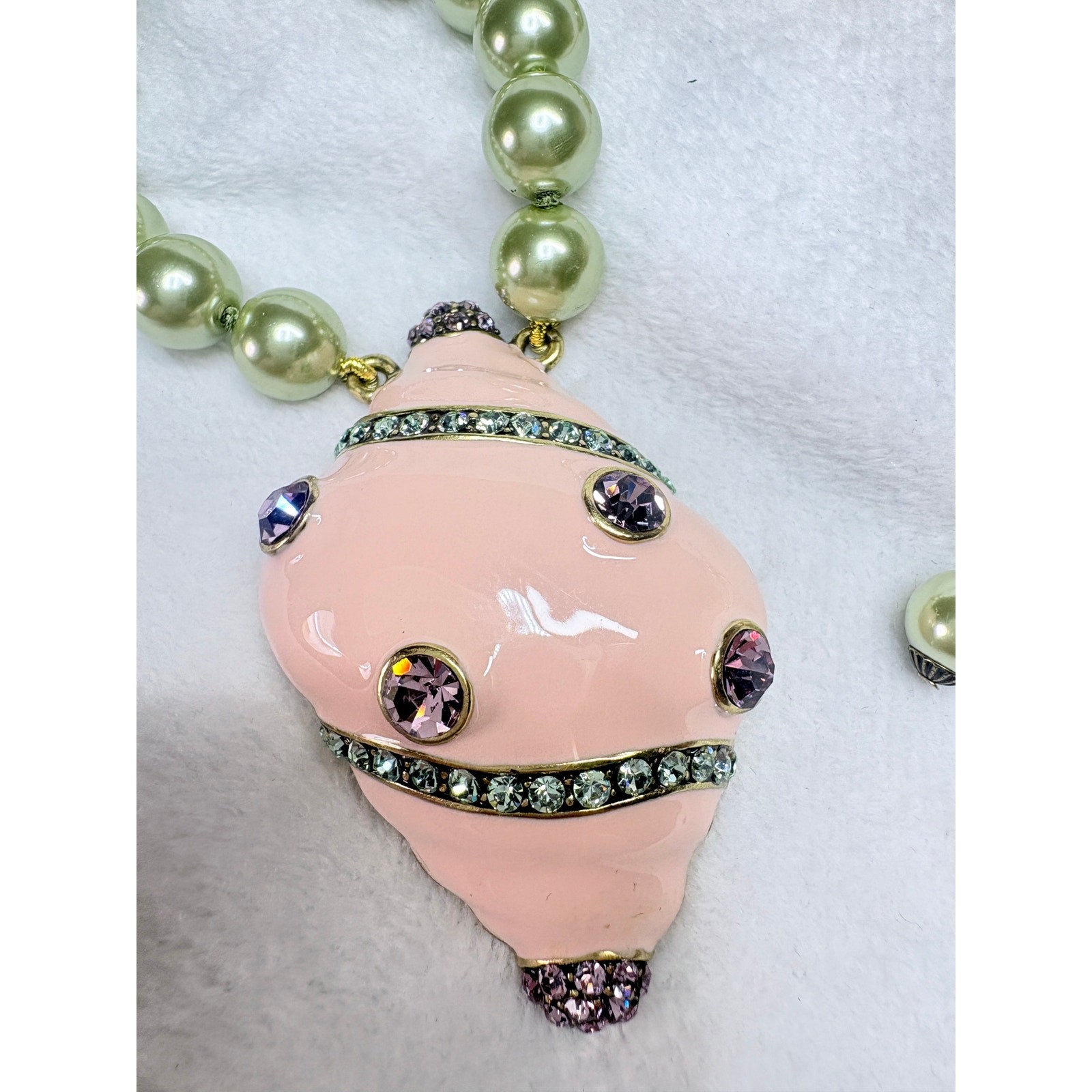 Heidi Daus Pink Enamel Seashell Necklace & Earrings Set- Retired Design