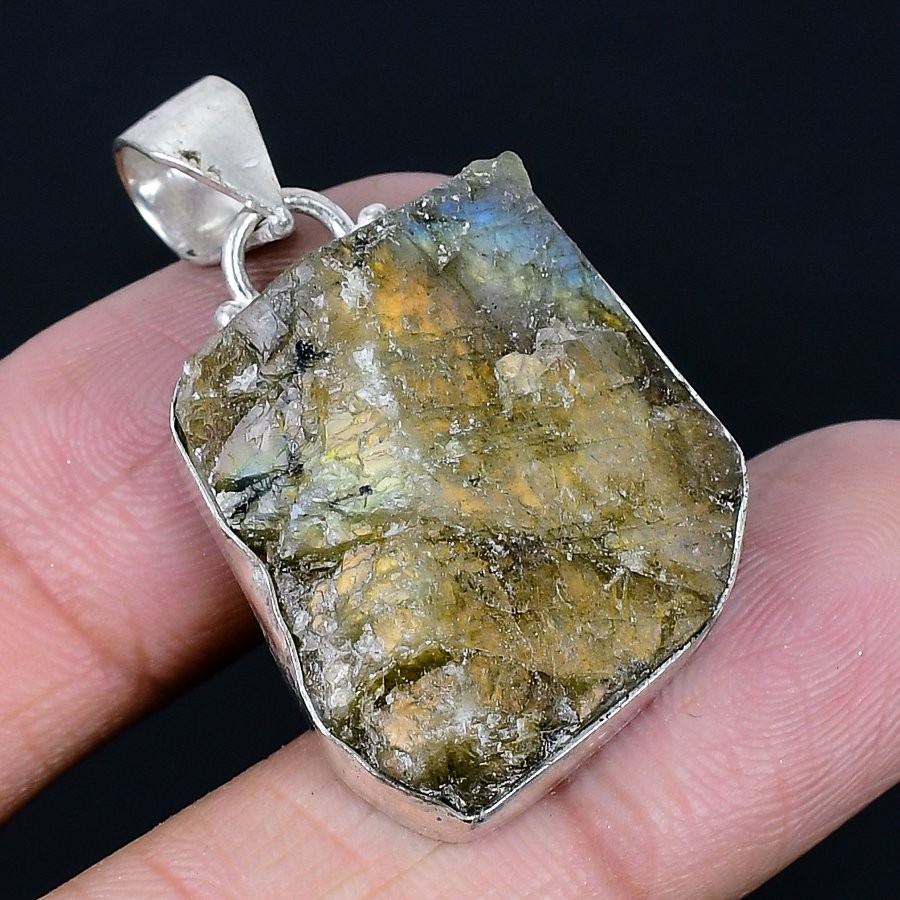 Labradorite Rough 925 Silver Plated Handmade Pendant of 1.5″