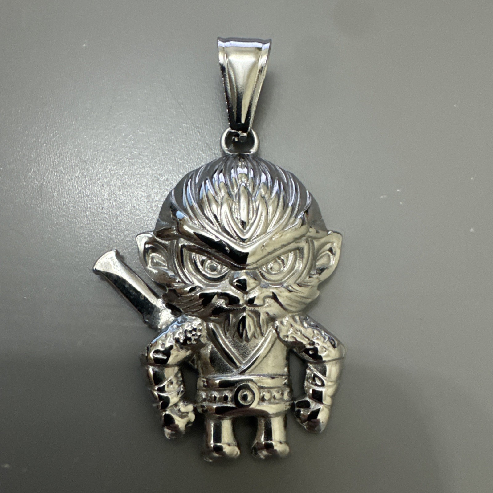 Silver Plate Monkey King Sun Wukong Chinese Mythology Pendant 24 Inch Chain Gift