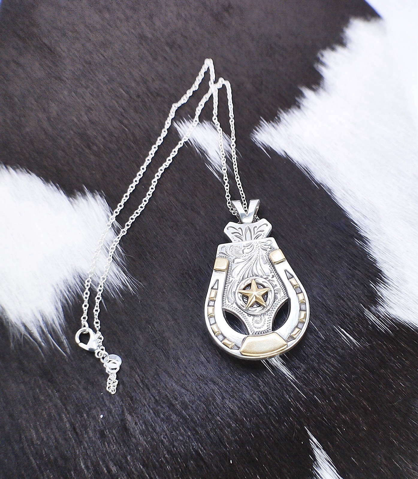 Convertable Western Horseshoe Concho Necklace 925 Sterling Silver Chain Jewelry