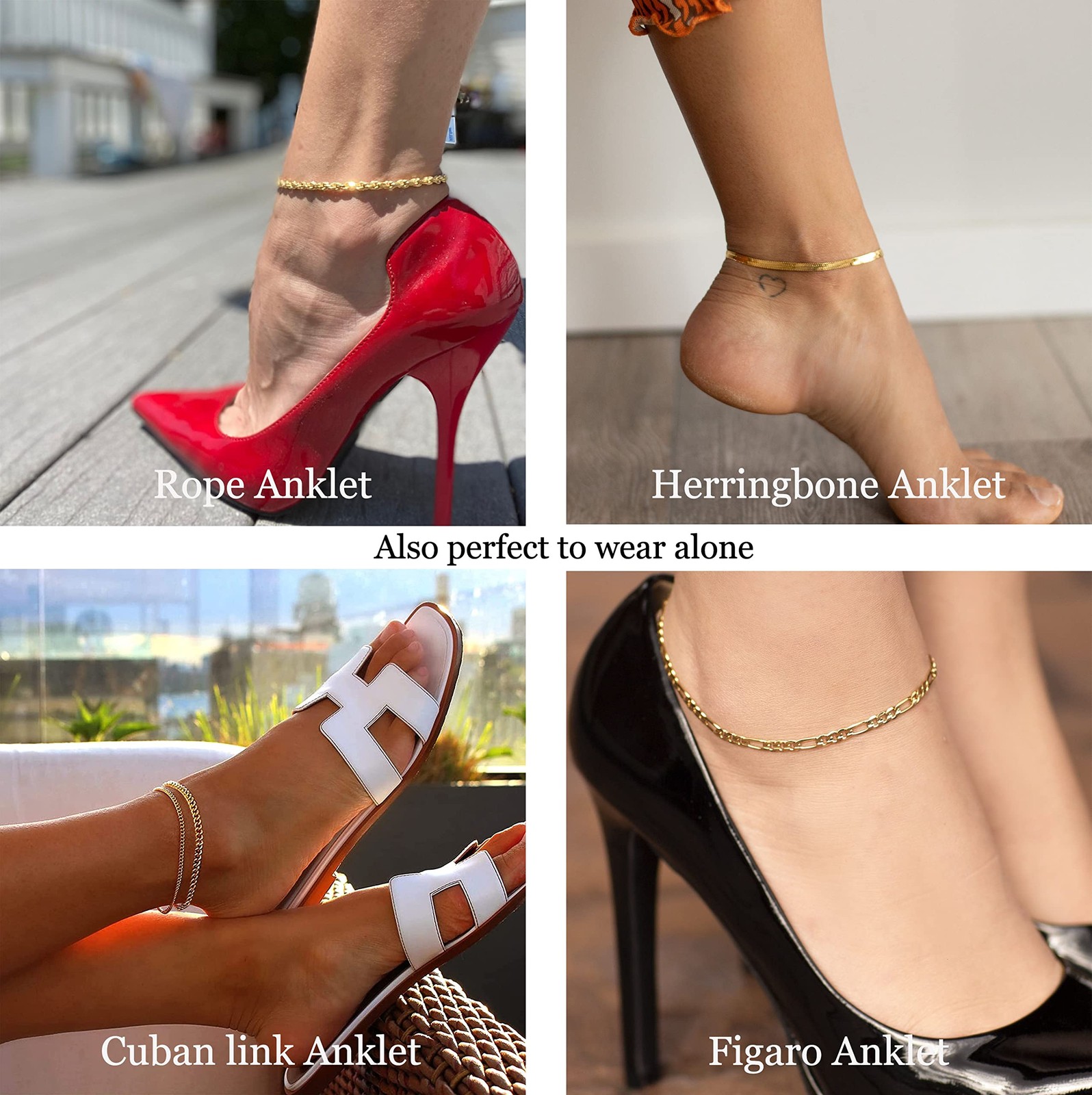 DEARMAY Gold Ankle Bracelets for Women Non Tarnish 8 5 inch, Anklet-A