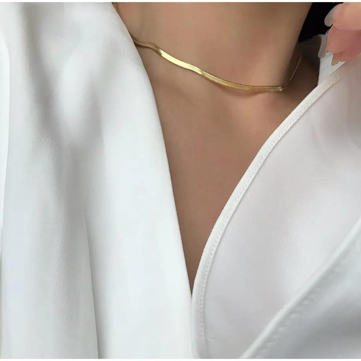 Woman 18K Gold Plated Snake Herringbone choker Chain Waterproof Necklace