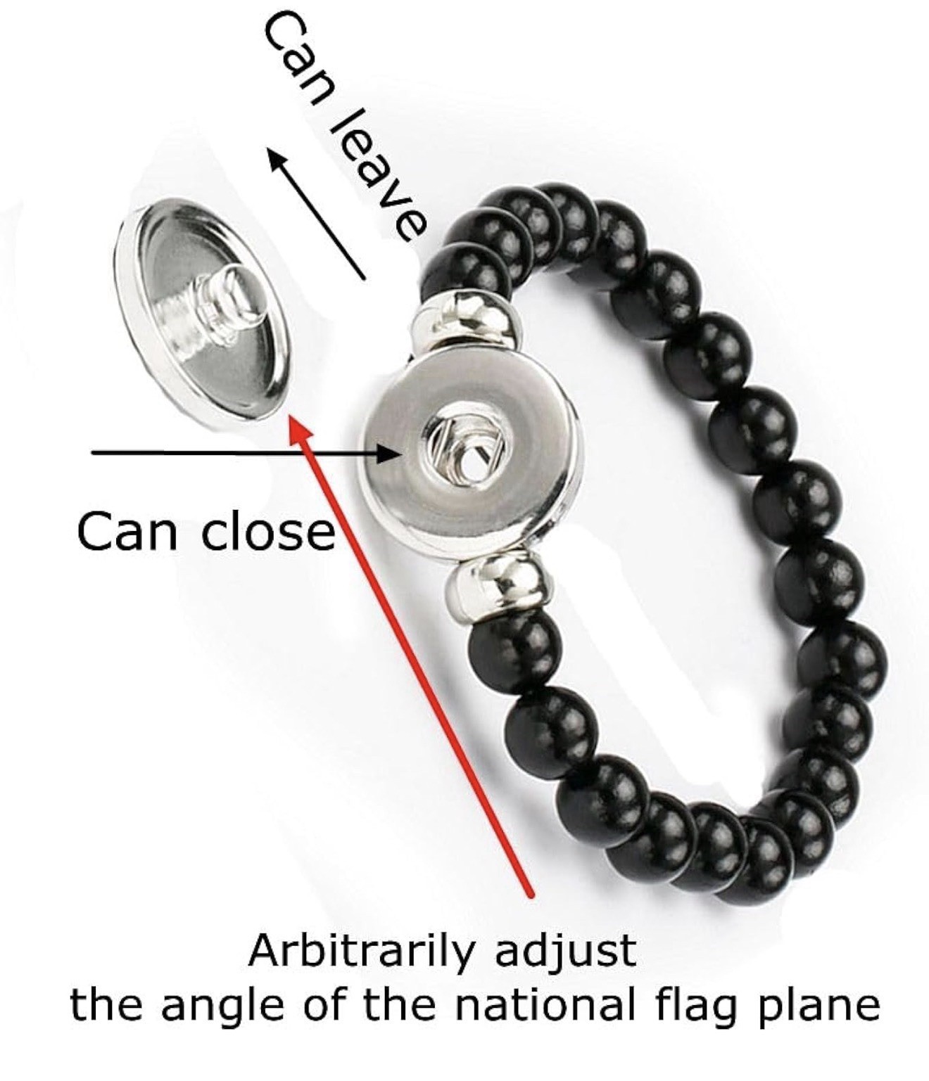 Black Adjustable Beaded Charm Bracelet Snap Closure Round Brazil Flag 6 Pack