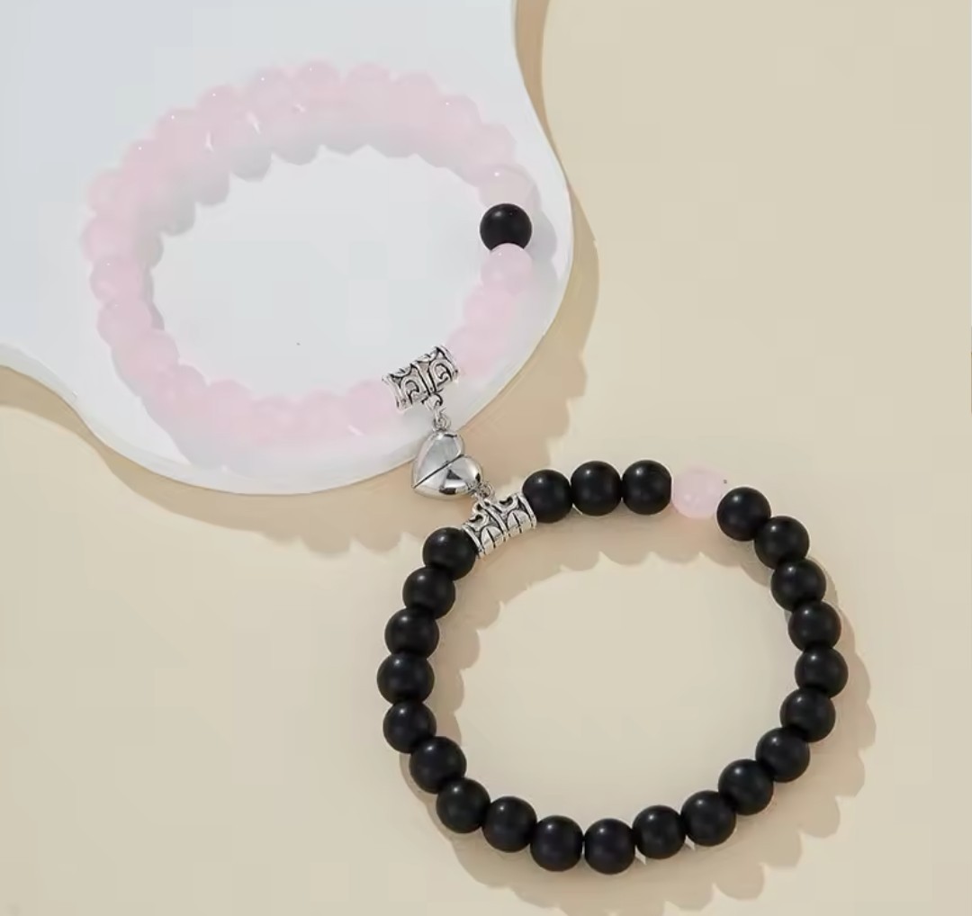 2pcs Magnetic Luminous Beads Bracelet Couple Lover Crown Heart Matching Bracelet